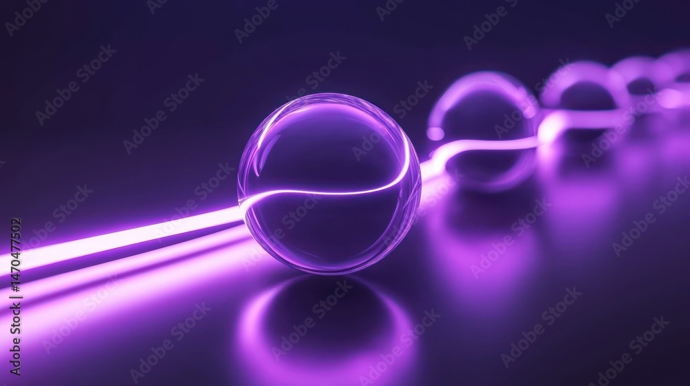 Poster Glowing spheres illuminated by a light beam in a sequence