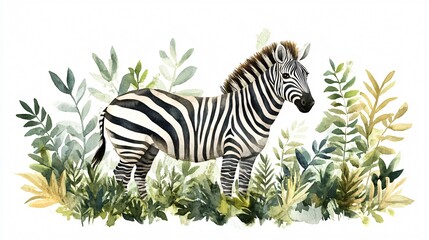 Graceful Zebra in Lush Green Jungle Foliage