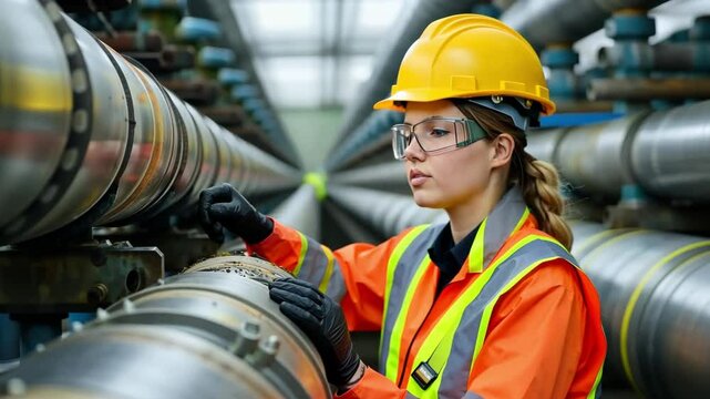 Young female worker wearing uniform in a factory