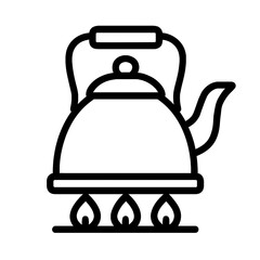Obraz premium Line art of a teapot on three flames, black and white drawing representing boiling or tea preparation