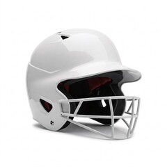 Fototapeta premium White baseball helmet with face mask, isolated on white background.