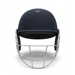 Fototapeta premium Dark blue cricket helmet with metal faceguard falling, isolated on white background.