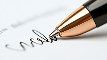 A close up of a pen writing on a white paper