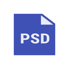 Illustration of a blue psd file icon with a folded corner and white psd letters in the center area