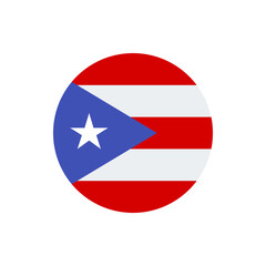 Illustration of a circular flag of puerto rico with red and white stripes and a blue triangle and star