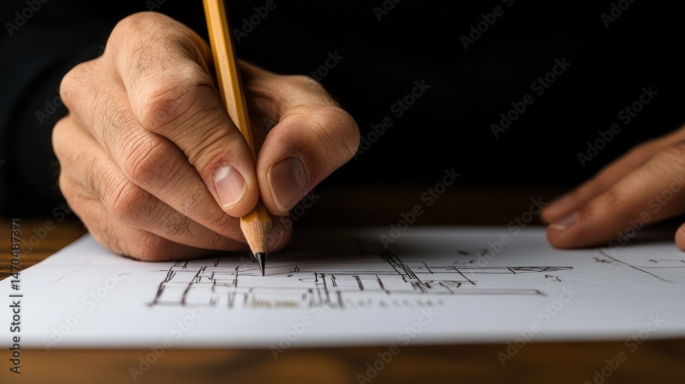 Poster A person is drawing a sketch using a yellow pencil