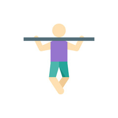 Illustration of a person doing a pull up on a grey bar wearing a purple shirt and teal shorts workout exercise
