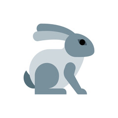 Illustration of a gray and light gray rabbit with long ears sitting in a simple geometric style design