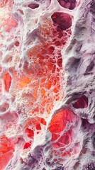 An abstract exploration of textural interplay and vibrant hues in a cellular structure design