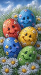 Joyful easter eggs in a vibrant spring meadow celebration