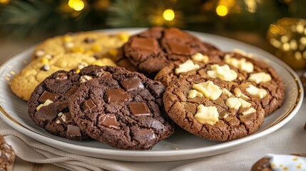 Assorted homemade cookies presented on a plate with holiday decor