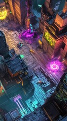 Obraz premium High-angle view of a futuristic city street scene.