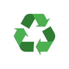 Illustration of a green recycling symbol with three arrows forming a triangle on a white background