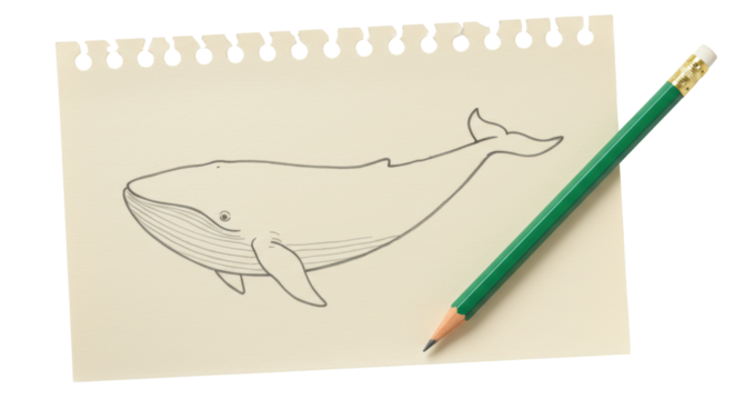 Isolated Whale Sketch on Paper