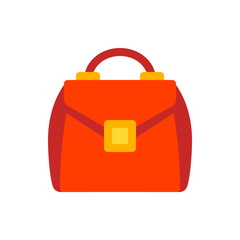 Illustration of a red satchel bag with a handle and yellow clasp against a white background design vector