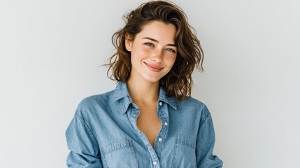 Obraz premium A woman in casual clothes, smiling and posing, isolated on a clean white background