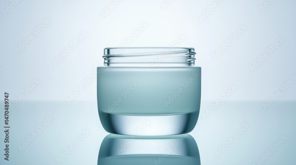 Poster An open glass cosmetic jar displayed with soft illumination and reflection
