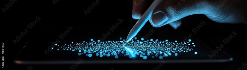 Poster a hand uses a stylus to draw on a digital tablet