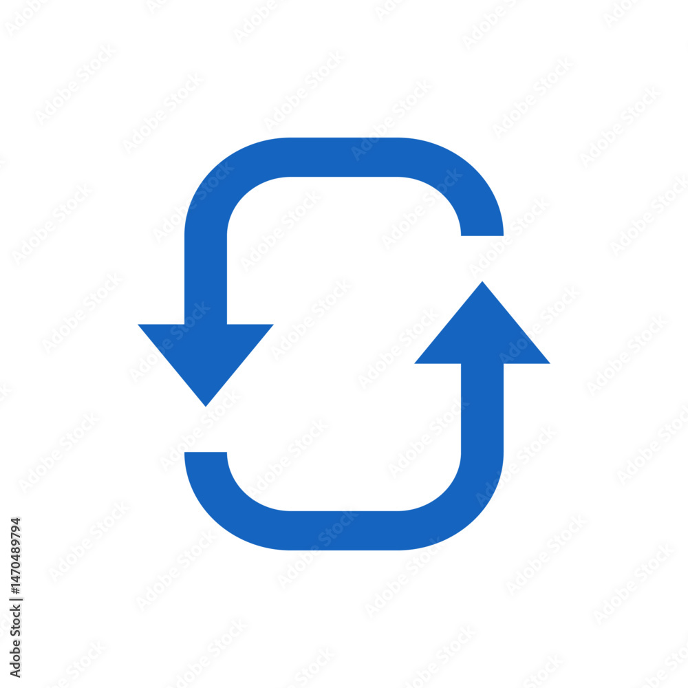 Poster blue circular arrow icon representing a cycle or refresh symbol on a clean white background image vi