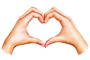 Fototapeta premium Hands Forming a Heart Shape - Watercolor illustration of two hands forming a heart shape, symbolizing love, care, and affection. Perfect for Valentine's Day or romantic themes
