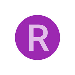 A light purple letter r is centered inside a purple circle on a white background in a simple graphic design