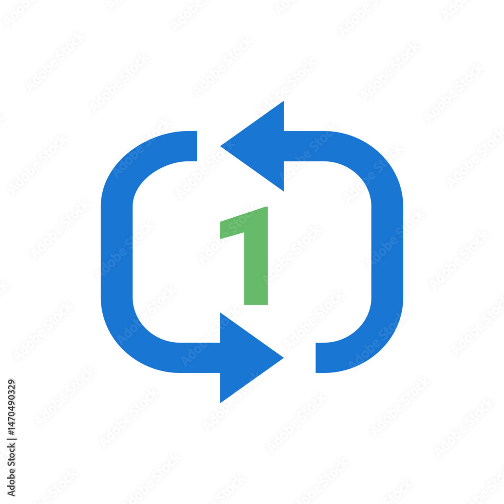 Poster blue arrow circular path with a green number one in the center suggesting a cycle or repeating proce