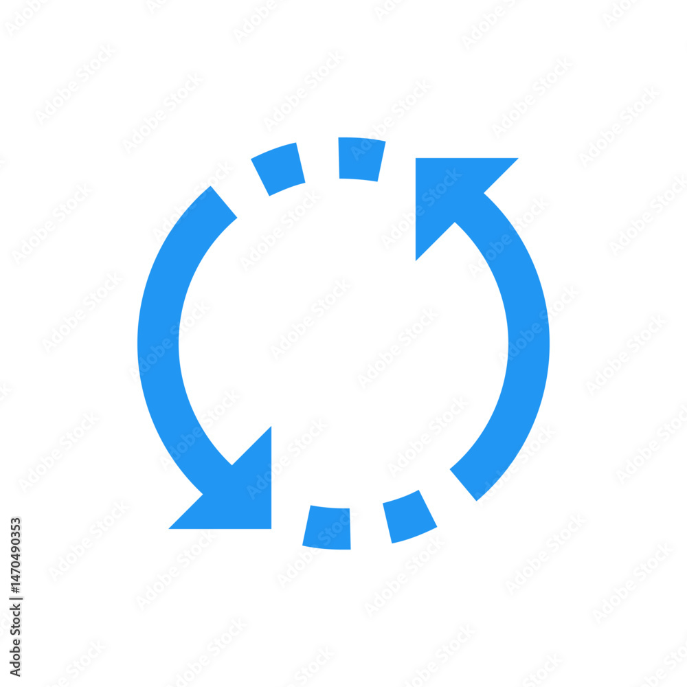Poster blue circular arrows rotating in opposite directions with dashed lines in a white background image
