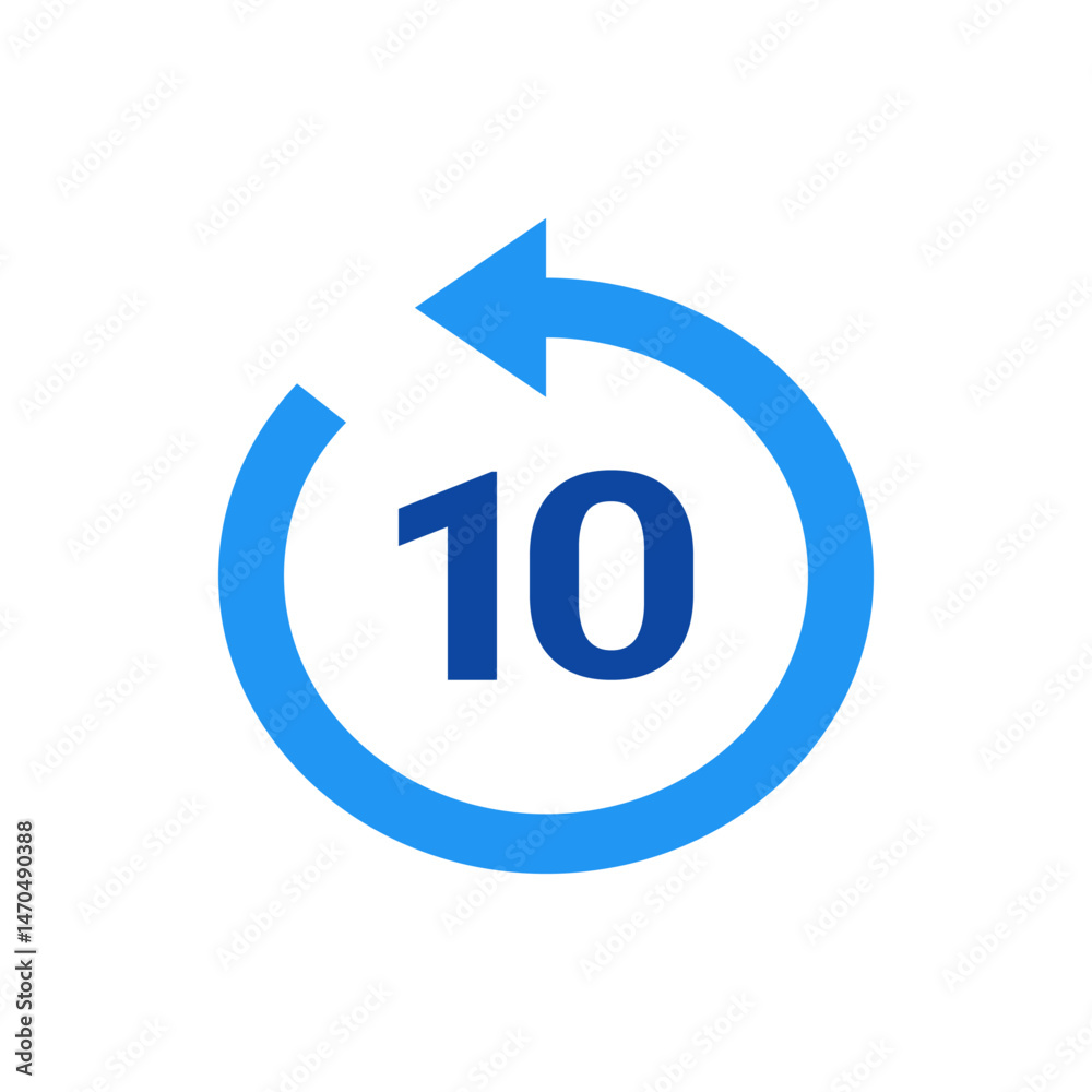Poster blue arrow forming a circle with the number ten inside indicating a countdown or a refresh process i
