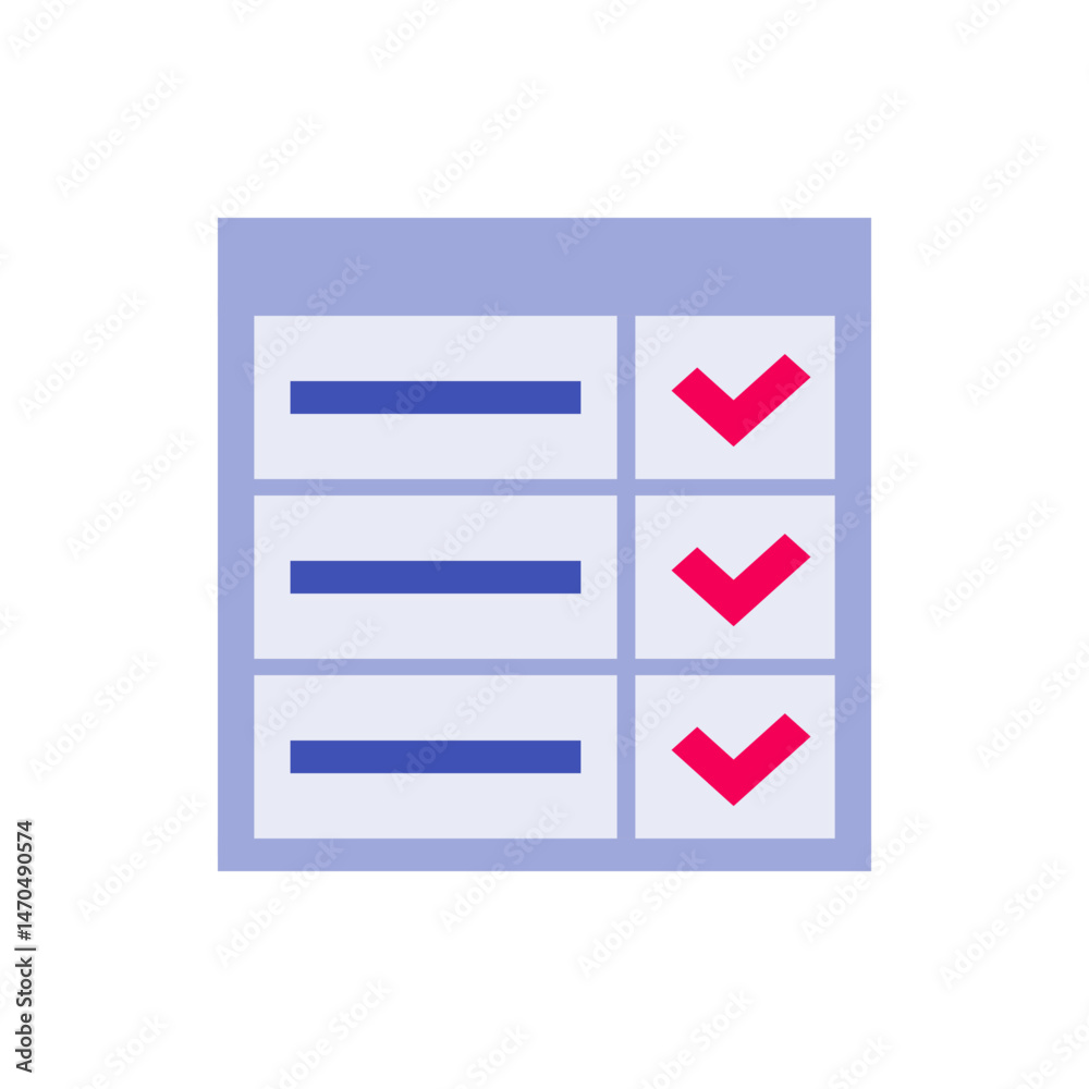 Poster checklist with horizontal bars and check marks on a light blue background in a square format design