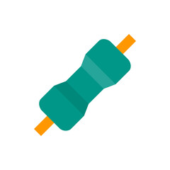 Illustration of a teal electrical fuse with orange leads extending from each end on a white background