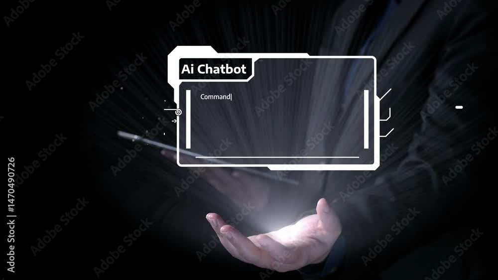 Poster human interact with ai artificial intelligence virtual assistant chatbot in concept of ai artificial
