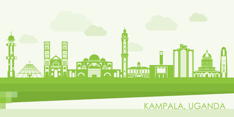 Fototapeta premium Green Skyline panorama of city of Kampala, Uganda - vector illustration