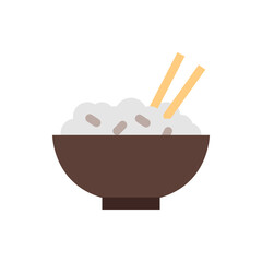 A bowl of white rice with brown grains and two yellow chopsticks sticking out, on a white background