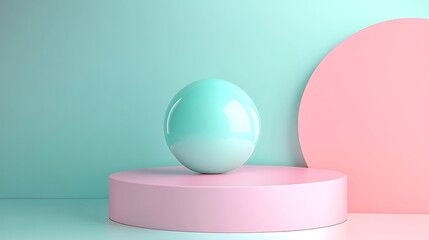 Obraz premium Pastel Sphere on Pink Platform.