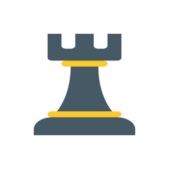 Illustration of a gray chess rook piece with yellow accents on a white background in a simple style