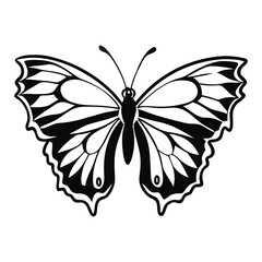 A clean vector butterfly silhouettes on a white background in black with simple and detailed wing patterns