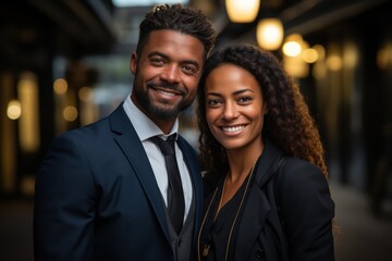 Smiling african business professionals in stylish formalwear