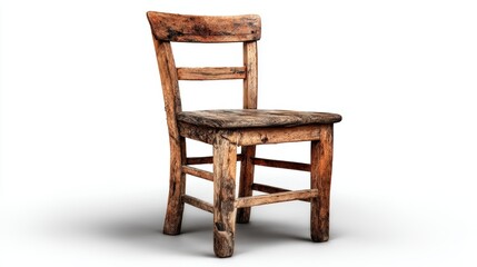 An old wooden chair, rustic and vintage, isolated on a white background