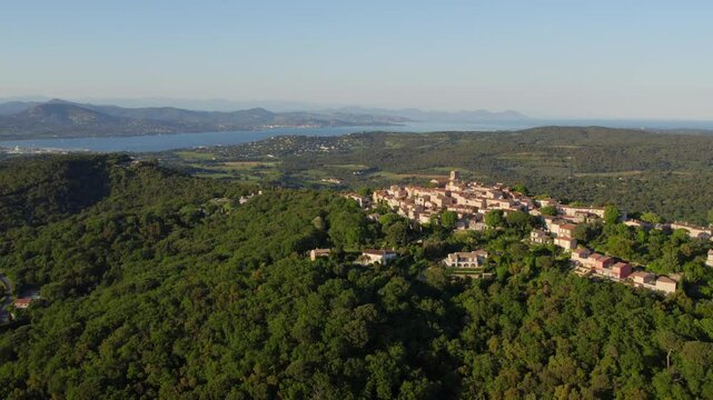 Aerial view of Gassin France at sunset in the French Riviera