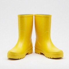 Pair of bright yellow rubber boots isolated on white background.