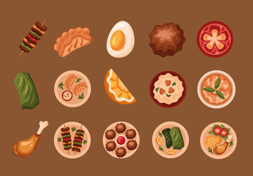 Colorful Traditional Tasty Delicious Meal Food Illustration