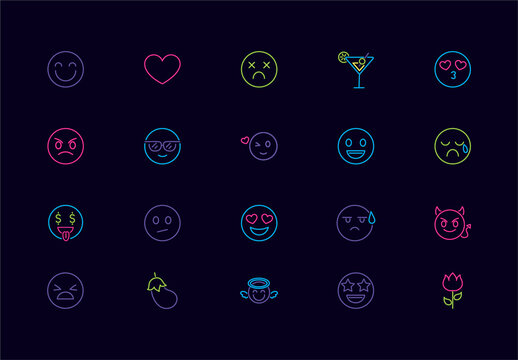 Colorful Expressive Fun Joyful Emotions Emojis Icons Set