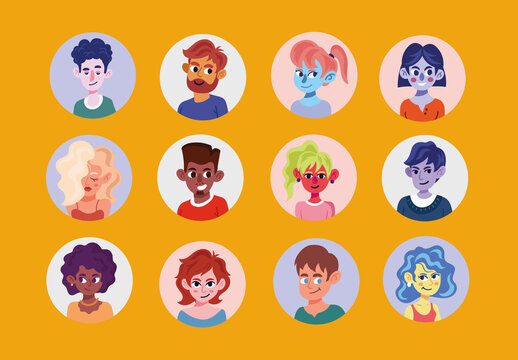 Colorful Avatar Profile People Character Icon Illustration