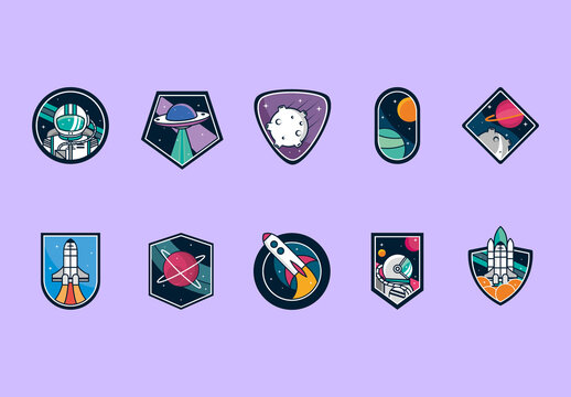 Colorful Space Rocket Planet Astronaut Galaxy Stickers