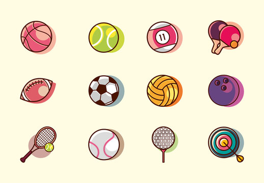 Colorful Sport Ball Racket Target Game Stickers