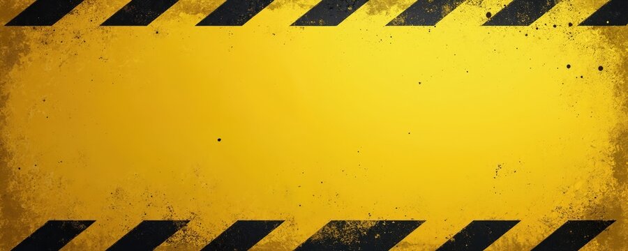 Grunge yellow black diagonal stripes warning line background. Abstract construction hazard caution danger pattern. Rough textured urban street construction symbol.