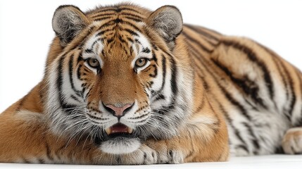 Fototapeta premium A close-up of an intense Bengal Tiger, showing its fierce expression, isolated on a white background