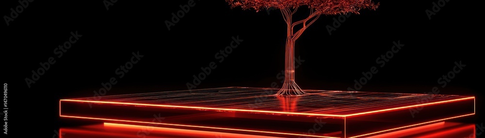 Aufkleber a rendered red glowing tree stands on an illuminated platform