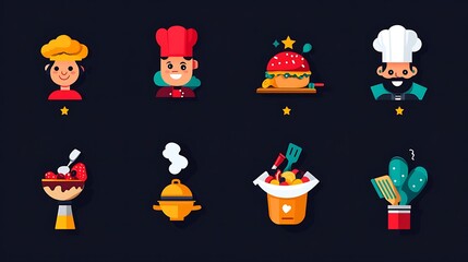 Naklejka premium Chefs with Food Icons, and Flat Design.