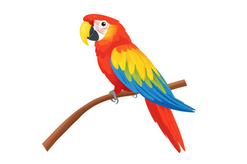 Obraz premium Scarlet macaw perched on branch on white background on transparent background